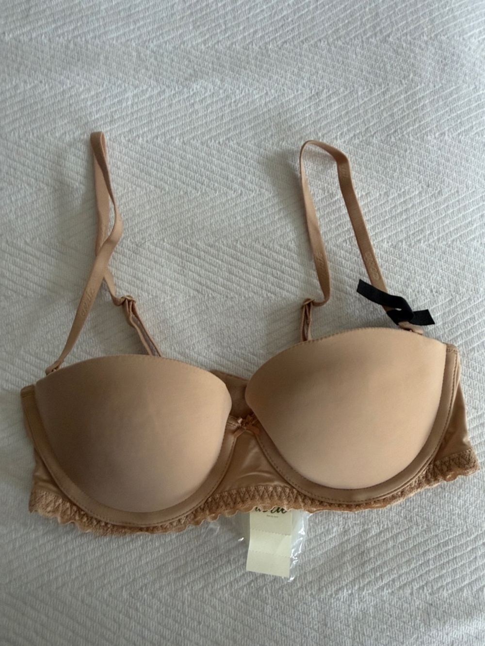 aerie Beige Strapless Convertible Bra with Lace Trim